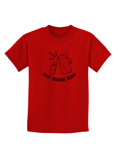 TooLoud Best Drinking Buddy Childrens Dark T-Shirt-Childrens T-Shirt-TooLoud-Red-X-Small-Davson Sales