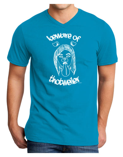 TooLoud Beware of Thotweiler Adult Dark V-Neck T-Shirt-Mens V-Neck T-Shirt-TooLoud-Turquoise-Small-Davson Sales