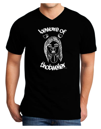 TooLoud Beware of Thotweiler Adult Dark V-Neck T-Shirt-Mens V-Neck T-Shirt-TooLoud-Black-Small-Davson Sales