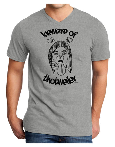 TooLoud Beware of Thotweiler Adult V-Neck T-shirt-Mens V-Neck T-Shirt-TooLoud-HeatherGray-Small-Davson Sales