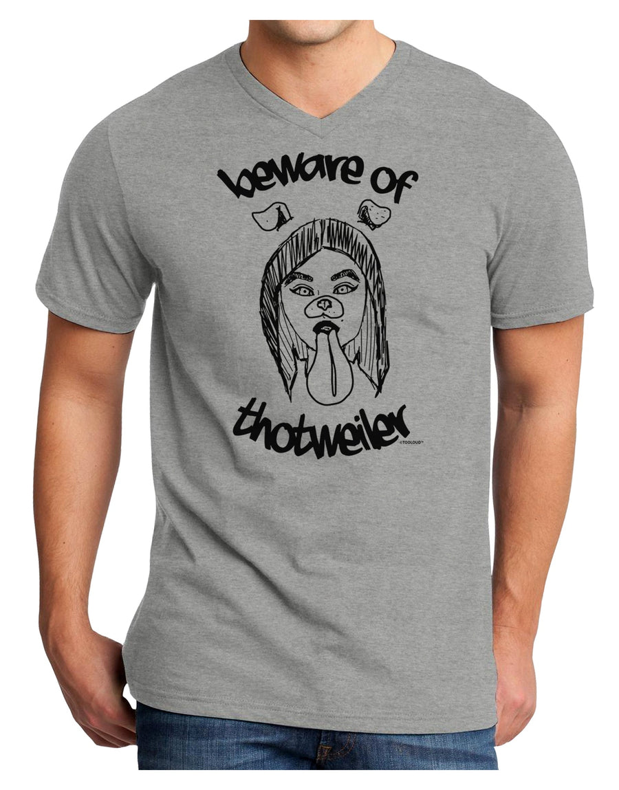 TooLoud Beware of Thotweiler Adult V-Neck T-shirt-Mens V-Neck T-Shirt-TooLoud-White-Small-Davson Sales