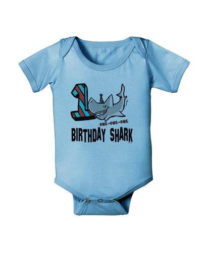 TooLoud Birthday Shark ONE Baby Romper Bodysuit-Baby Romper-TooLoud-LightBlue-06-Months-Davson Sales