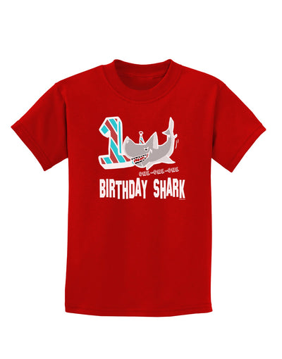 TooLoud Birthday Shark ONE Childrens Dark T-Shirt-Childrens T-Shirt-TooLoud-Red-X-Small-Davson Sales