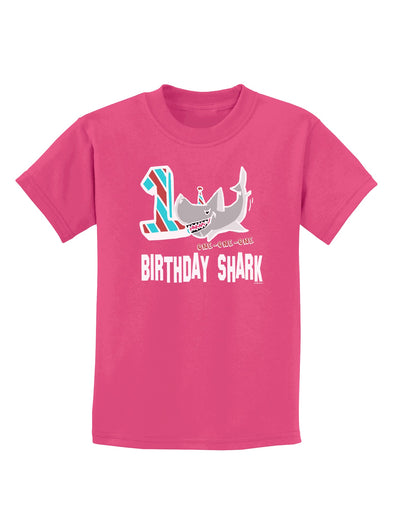 TooLoud Birthday Shark ONE Childrens Dark T-Shirt-Childrens T-Shirt-TooLoud-Sangria-X-Small-Davson Sales