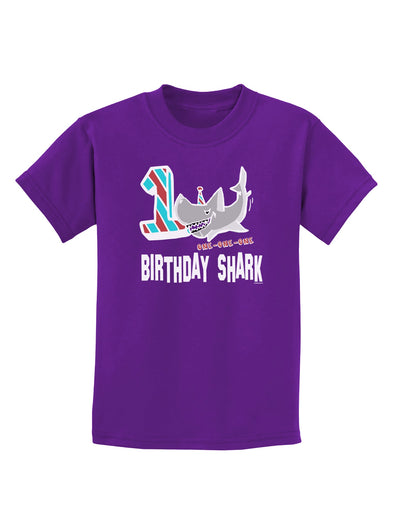 TooLoud Birthday Shark ONE Childrens Dark T-Shirt-Childrens T-Shirt-TooLoud-Purple-X-Small-Davson Sales