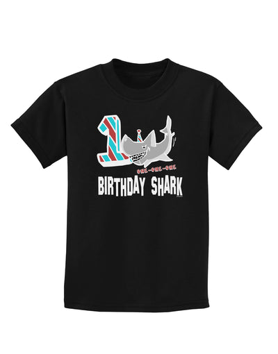 TooLoud Birthday Shark ONE Childrens Dark T-Shirt-Childrens T-Shirt-TooLoud-Black-X-Small-Davson Sales