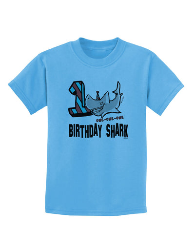 TooLoud Birthday Shark ONE Childrens T-Shirt-Childrens T-Shirt-TooLoud-Aquatic-Blue-X-Small-Davson Sales