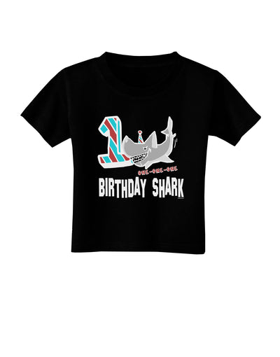 TooLoud Birthday Shark ONE Dark Toddler T-Shirt Dark-Toddler T-shirt-TooLoud-Black-2T-Davson Sales