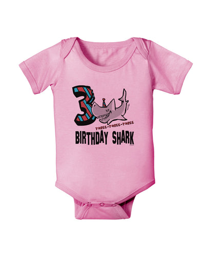 TooLoud Birthday Shark Three Baby Romper Bodysuit-Baby Romper-TooLoud-Pink-06-Months-Davson Sales