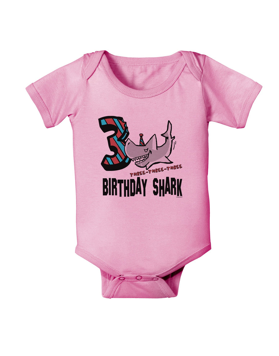 TooLoud Birthday Shark Three Baby Romper Bodysuit-Baby Romper-TooLoud-White-06-Months-Davson Sales