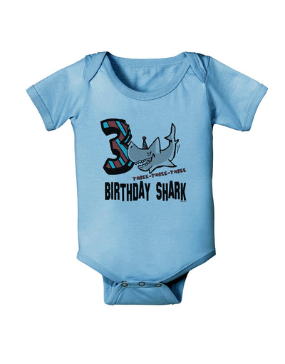 TooLoud Birthday Shark Three Baby Romper Bodysuit-Baby Romper-TooLoud-LightBlue-06-Months-Davson Sales