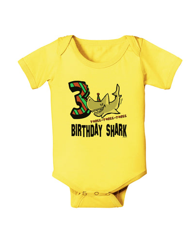 TooLoud Birthday Shark Three Baby Romper Bodysuit-Baby Romper-TooLoud-Yellow-06-Months-Davson Sales
