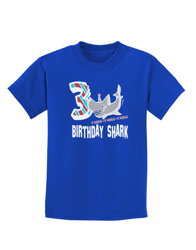 TooLoud Birthday Shark Three Childrens Dark T-Shirt-Childrens T-Shirt-TooLoud-Royal-Blue-X-Small-Davson Sales