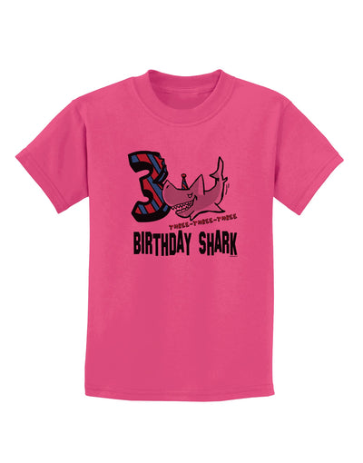 TooLoud Birthday Shark Three Childrens T-Shirt-Childrens T-Shirt-TooLoud-Sangria-X-Small-Davson Sales