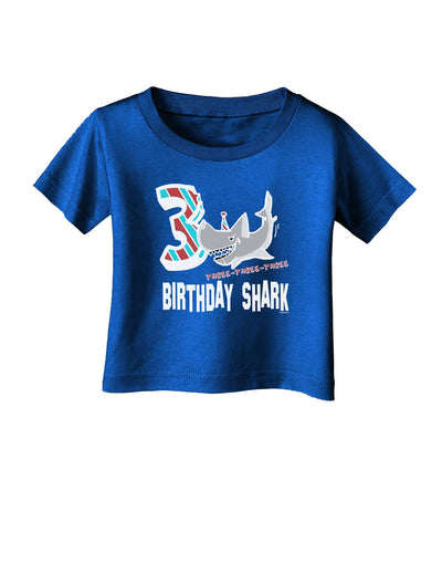 TooLoud Birthday Shark Three Infant T-Shirt Dark-Infant T-Shirt-TooLoud-Royal-Blue-06-Months-Davson Sales