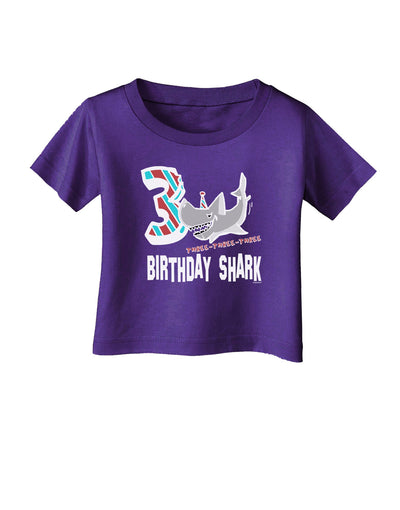 TooLoud Birthday Shark Three Infant T-Shirt Dark-Infant T-Shirt-TooLoud-Purple-06-Months-Davson Sales