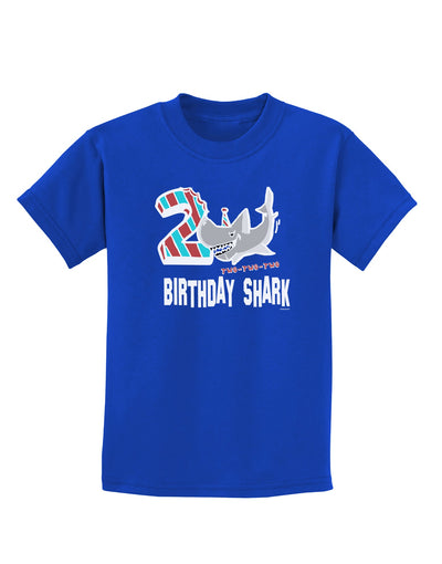 TooLoud Birthday Shark Two Childrens Dark T-Shirt-Childrens T-Shirt-TooLoud-Royal-Blue-X-Small-Davson Sales