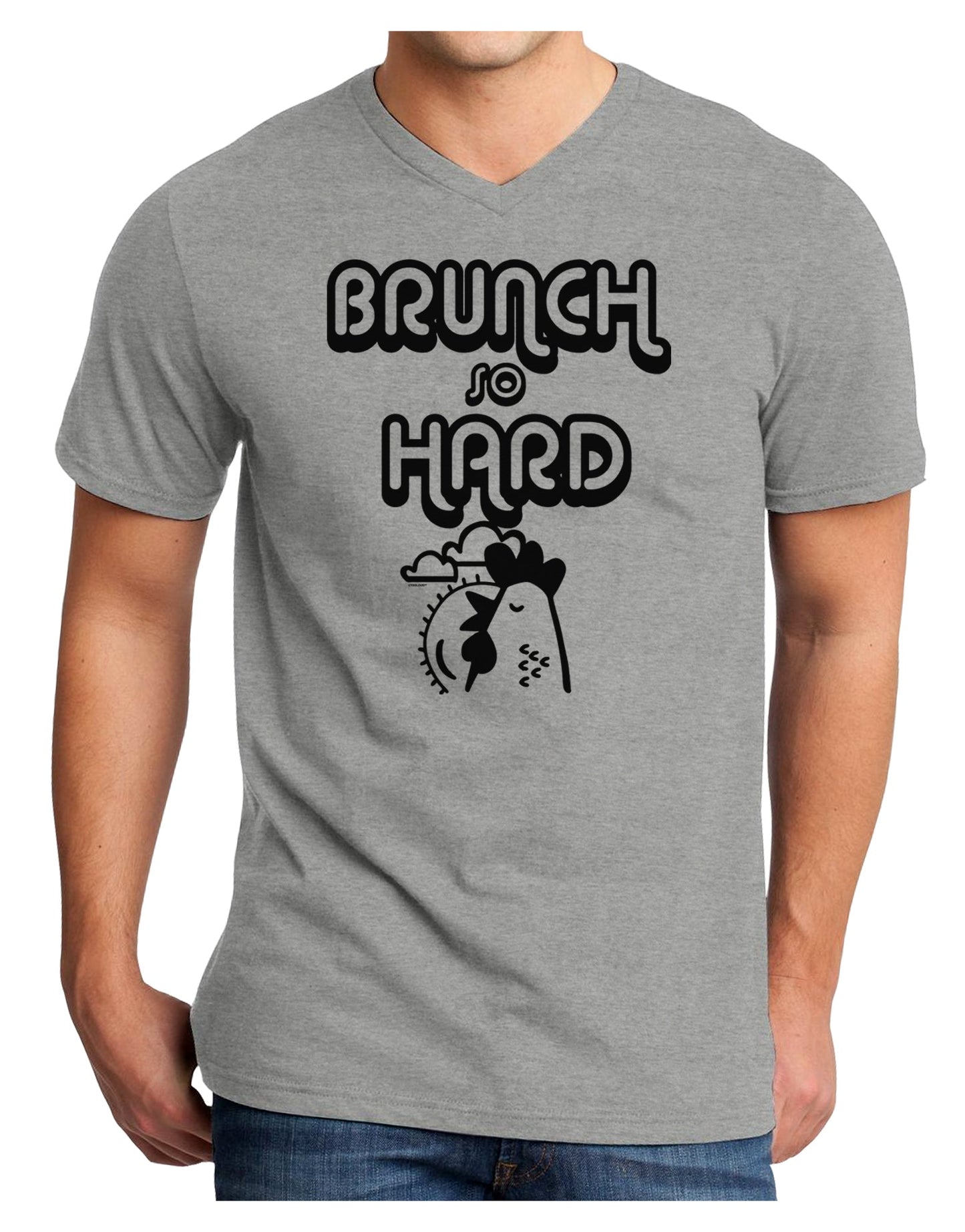 TooLoud Brunch So Hard Hen Adult V-Neck T-shirt-Mens V-Neck T-Shirt-TooLoud-HeatherGray-Small-Davson Sales