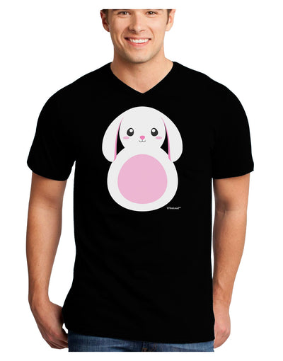 TooLoud Cute Bunny with Floppy Ears - Pink Adult Dark V-Neck T-Shirt