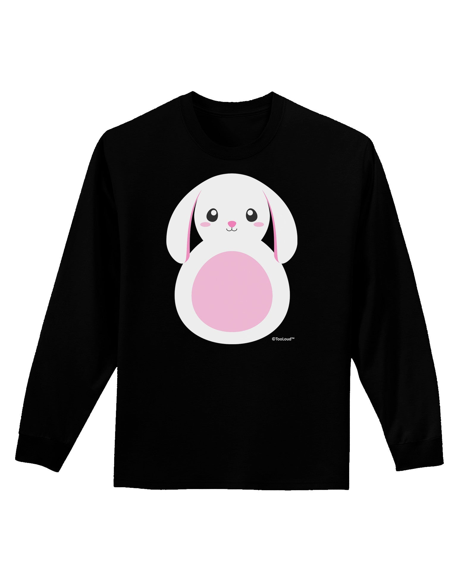 TooLoud Cute Bunny with Floppy Ears - Pink Adult Long Sleeve Dark T-Shirt-TooLoud-Black-Small-Davson Sales