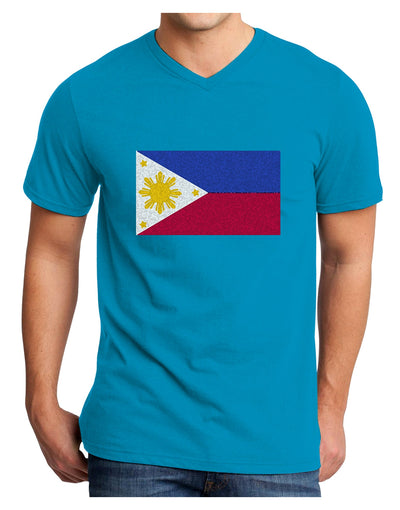 TooLoud Distressed Philippines Flag Adult Dark V-Neck T-Shirt-Mens V-Neck T-Shirt-TooLoud-Turquoise-Small-Davson Sales