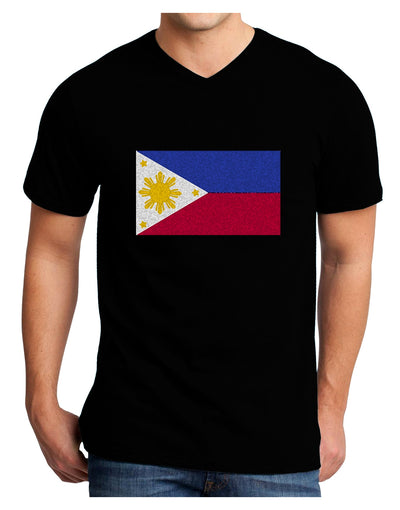 TooLoud Distressed Philippines Flag Adult Dark V-Neck T-Shirt-Mens V-Neck T-Shirt-TooLoud-Black-Small-Davson Sales