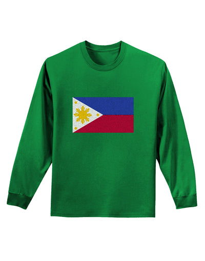 TooLoud Distressed Philippines Flag Adult Long Sleeve Dark T-Shirt-Long Sleeve Shirt-TooLoud-Kelly-Green-Small-Davson Sales