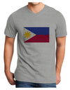 TooLoud Distressed Philippines Flag Adult V-Neck T-shirt-Mens V-Neck T-Shirt-TooLoud-HeatherGray-Small-Davson Sales