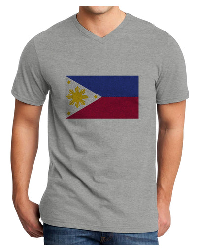 TooLoud Distressed Philippines Flag Adult V-Neck T-shirt-Mens V-Neck T-Shirt-TooLoud-HeatherGray-Small-Davson Sales