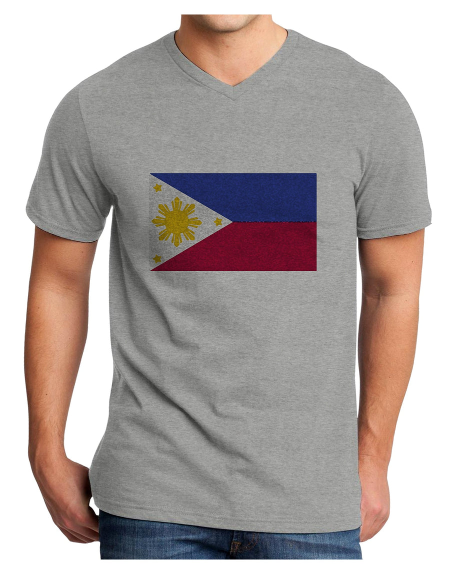 TooLoud Distressed Philippines Flag Adult V-Neck T-shirt-Mens V-Neck T-Shirt-TooLoud-White-Small-Davson Sales