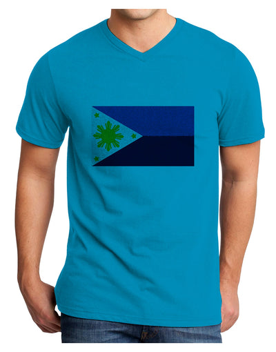 TooLoud Distressed Philippines Flag Adult V-Neck T-shirt-Mens V-Neck T-Shirt-TooLoud-Turquoise-Small-Davson Sales