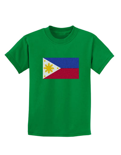 TooLoud Distressed Philippines Flag Childrens Dark T-Shirt-Childrens T-Shirt-TooLoud-Kelly-Green-X-Small-Davson Sales