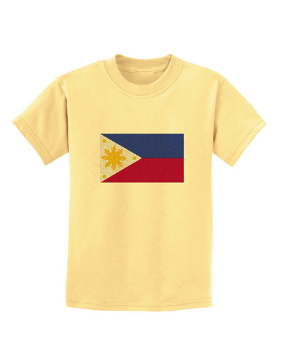 TooLoud Distressed Philippines Flag Childrens T-Shirt-Childrens T-Shirt-TooLoud-Daffodil-Yellow-X-Small-Davson Sales