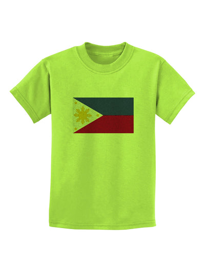 TooLoud Distressed Philippines Flag Childrens T-Shirt-Childrens T-Shirt-TooLoud-Lime-Green-X-Small-Davson Sales