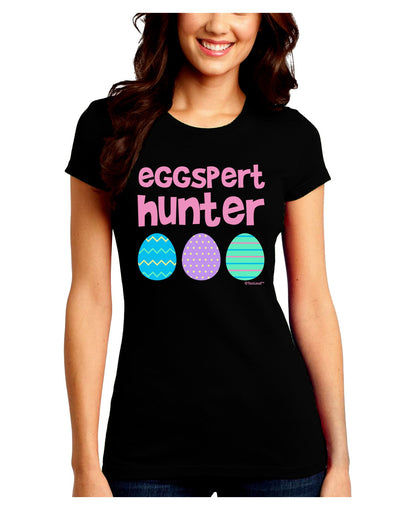TooLoud Eggspert Hunter - Easter - Pink Juniors Crew Dark T-Shirt-T-Shirts Juniors Tops-TooLoud-Black-Juniors Fitted Small-Davson Sales