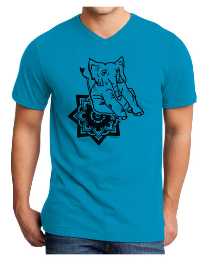 TooLoud Mandala Baby Elephant Adult V-Neck T-shirt-Mens V-Neck T-Shirt-TooLoud-Turquoise-Small-Davson Sales