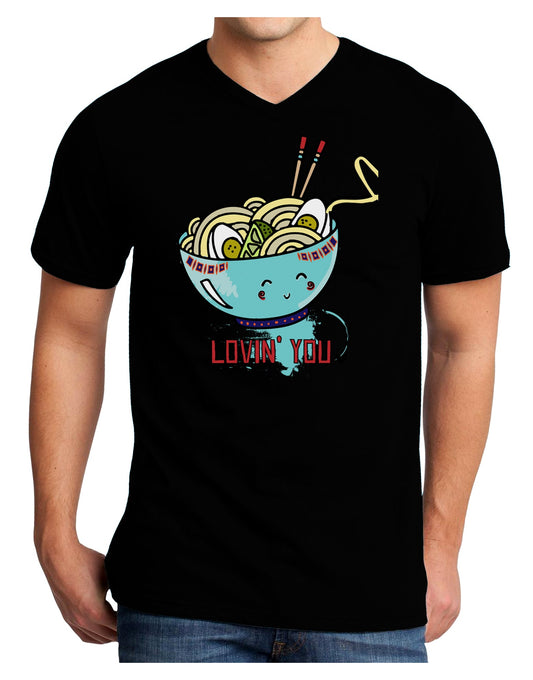 TooLoud Matching Lovin You Blue Pho Bowl Dark Adult Dark V-Neck T-Shirt-Mens V-Neck T-Shirt-TooLoud-Black-Small-Davson Sales