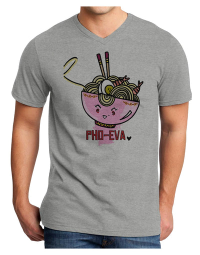TooLoud Matching Pho Eva Pink Pho Bowl Adult V-Neck T-shirt-Mens V-Neck T-Shirt-TooLoud-HeatherGray-Small-Davson Sales