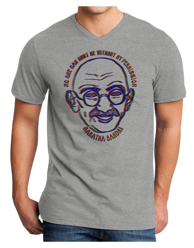 TooLoud No one can hurt me without my permission Ghandi Adult V-Neck T-shirt-Mens V-Neck T-Shirt-TooLoud-HeatherGray-Small-Davson Sales