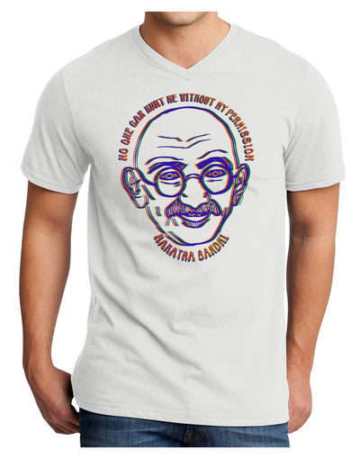 TooLoud No one can hurt me without my permission Ghandi Adult V-Neck T-shirt-Mens V-Neck T-Shirt-TooLoud-White-Small-Davson Sales