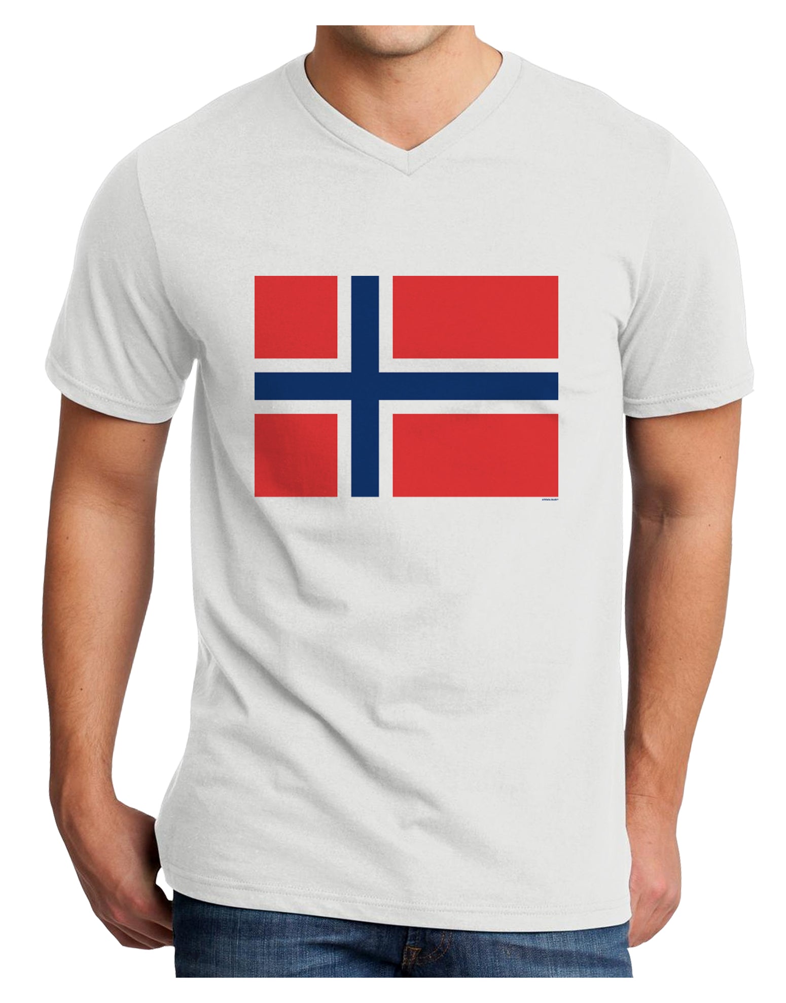 TooLoud Norwegian Flag Adult V-Neck T-shirt-Mens V-Neck T-Shirt-TooLoud-White-Small-Davson Sales