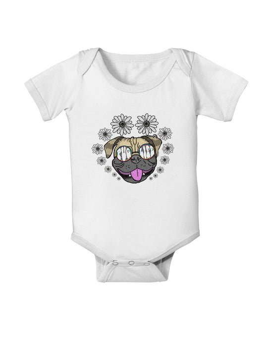 TooLoud Pug Life Hippy Baby Romper Bodysuit-Baby Romper-TooLoud-White-06-Months-Davson Sales