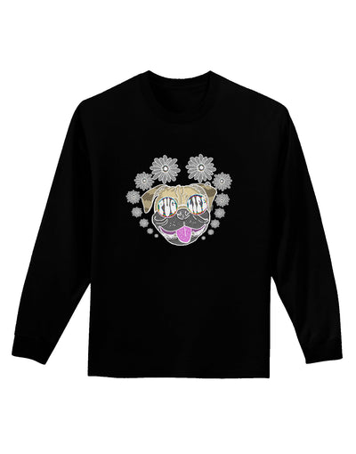 TooLoud Pug Life Hippy Dark Adult Long Sleeve Dark T-Shirt-Long Sleeve Shirt-TooLoud-Black-Small-Davson Sales