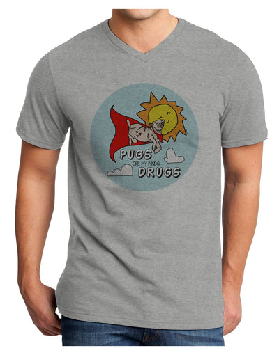 TooLoud Pugs Are My Kinda Drugs Adult V-Neck T-shirt-Mens V-Neck T-Shirt-TooLoud-HeatherGray-Small-Davson Sales
