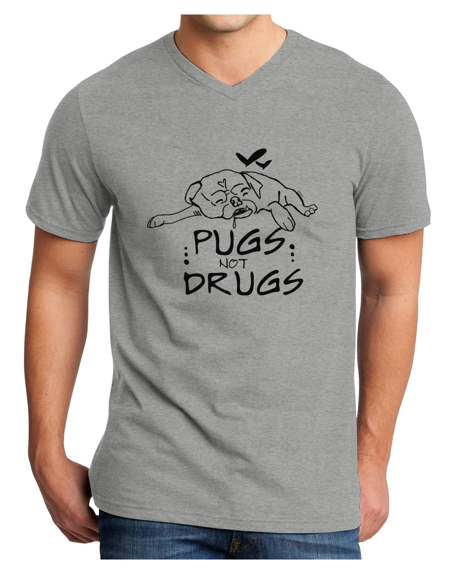 TooLoud Pugs Not Drugs Adult V-Neck T-shirt-Mens V-Neck T-Shirt-TooLoud-White-Small-Davson Sales