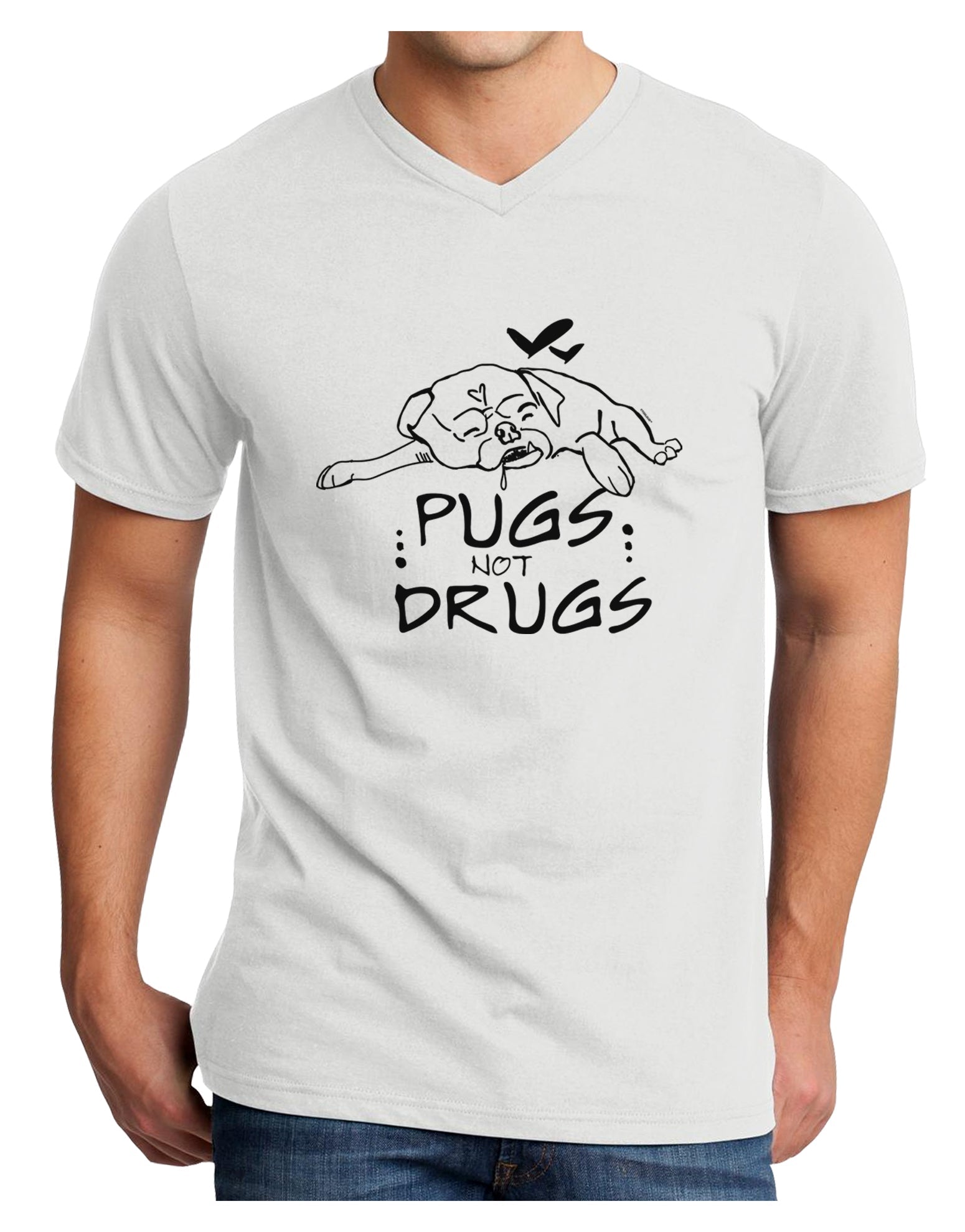 TooLoud Pugs Not Drugs Adult V-Neck T-shirt-Mens V-Neck T-Shirt-TooLoud-White-Small-Davson Sales