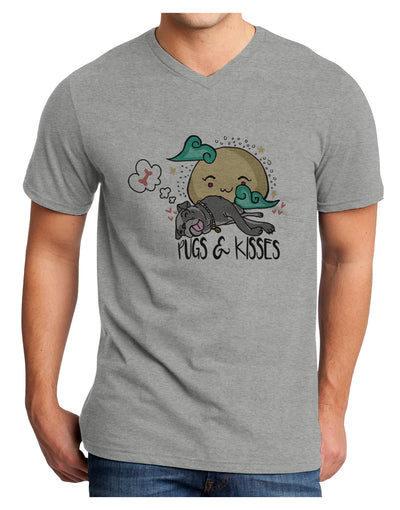 TooLoud Pugs and Kisses Adult V-Neck T-shirt-Mens V-Neck T-Shirt-TooLoud-HeatherGray-Small-Davson Sales