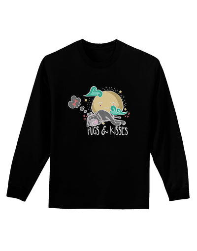 TooLoud Pugs and Kisses Dark Adult Long Sleeve Dark T-Shirt-Long Sleeve Shirt-TooLoud-Black-Small-Davson Sales