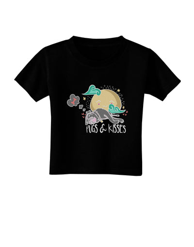 TooLoud Pugs and Kisses Dark Toddler T-Shirt Dark-Toddler T-shirt-TooLoud-Black-2T-Davson Sales