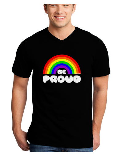 TooLoud Rainbow - Be Proud Gay Pride Adult Dark V-Neck T-Shirt-Mens V-Neck T-Shirt-TooLoud-Black-Small-Davson Sales